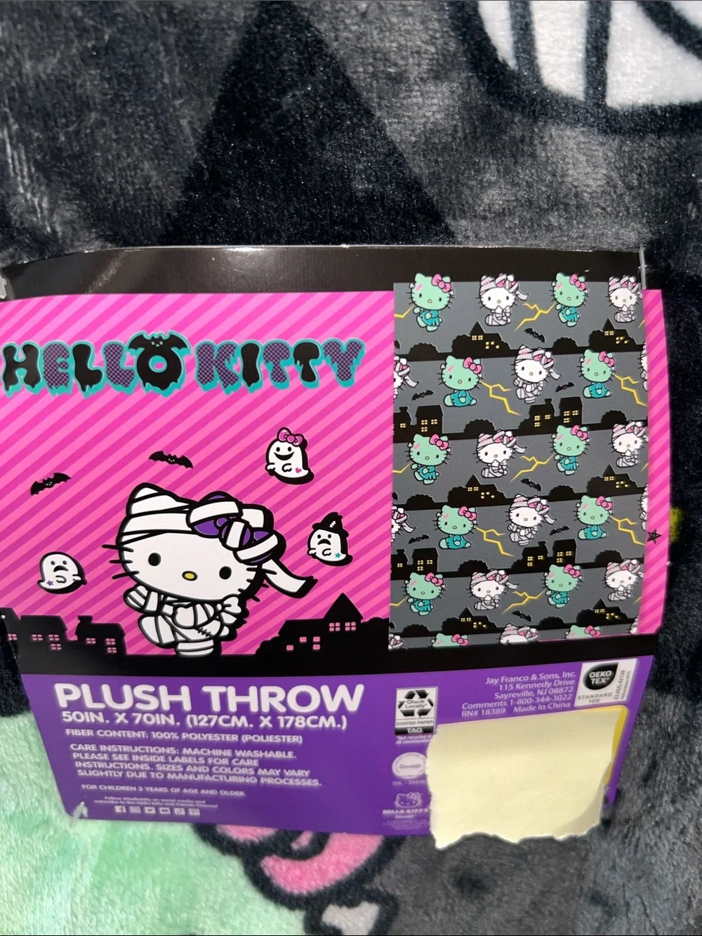 Hello Kitty Halloween Frankie Mummy Costume Plush Throw Blanket 50”x70”